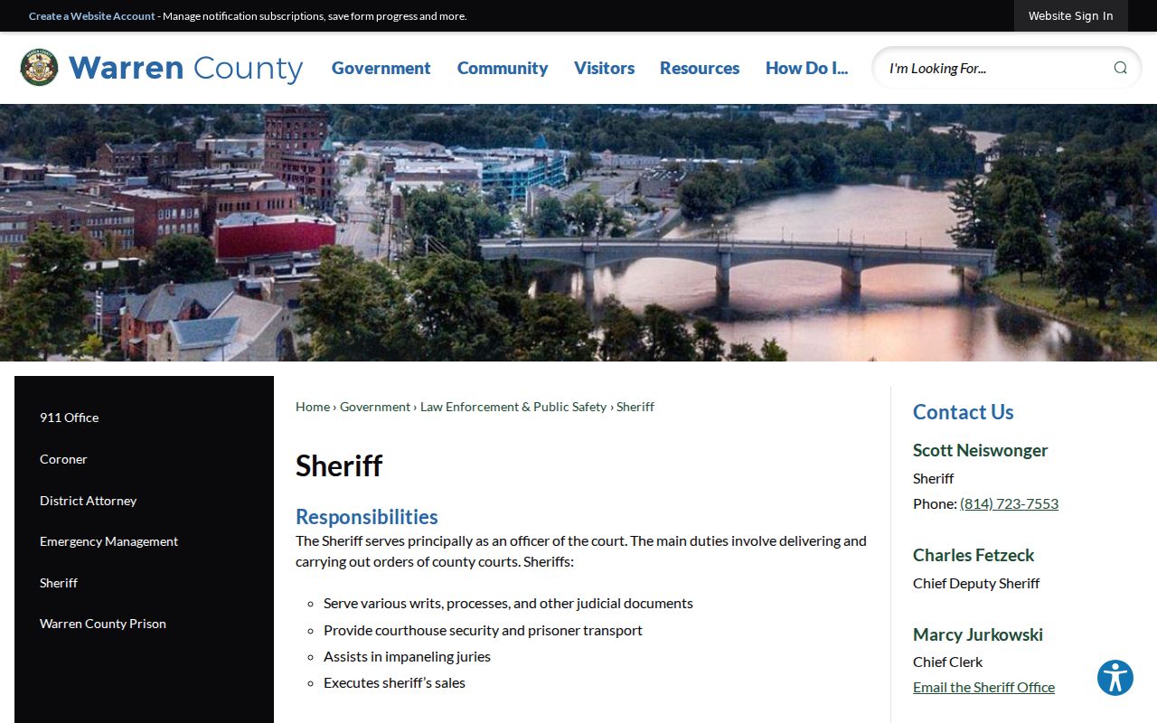 Warren County criminal records sheriff office and court duties