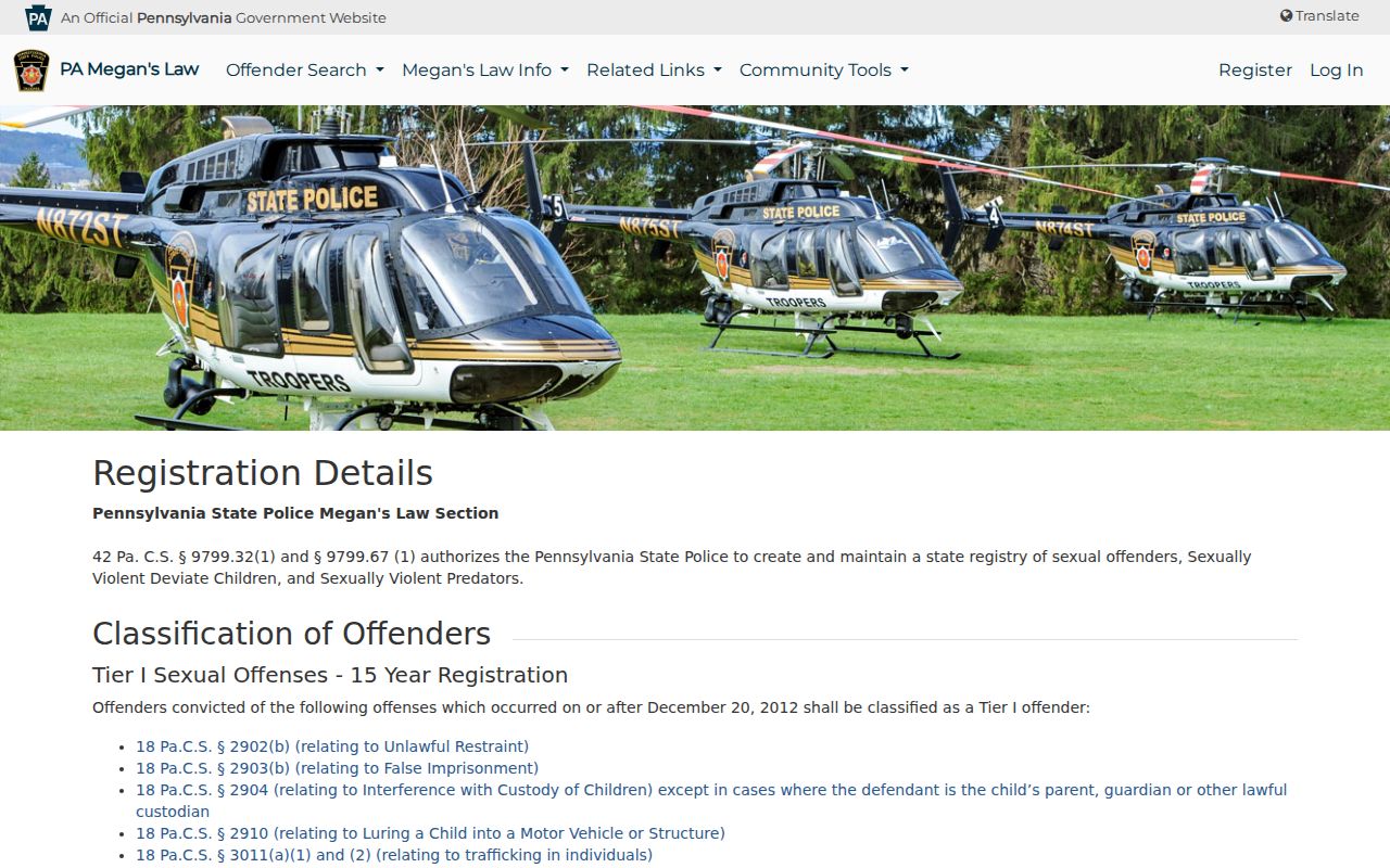Pennsylvania tier rules for a Warren County sex offender check