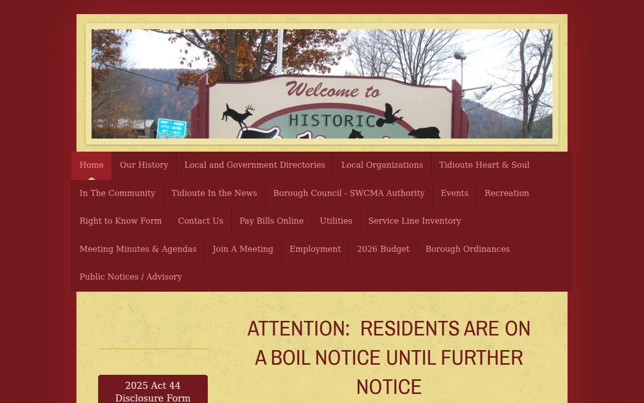 Official Tidioute Borough office website with local government contact information