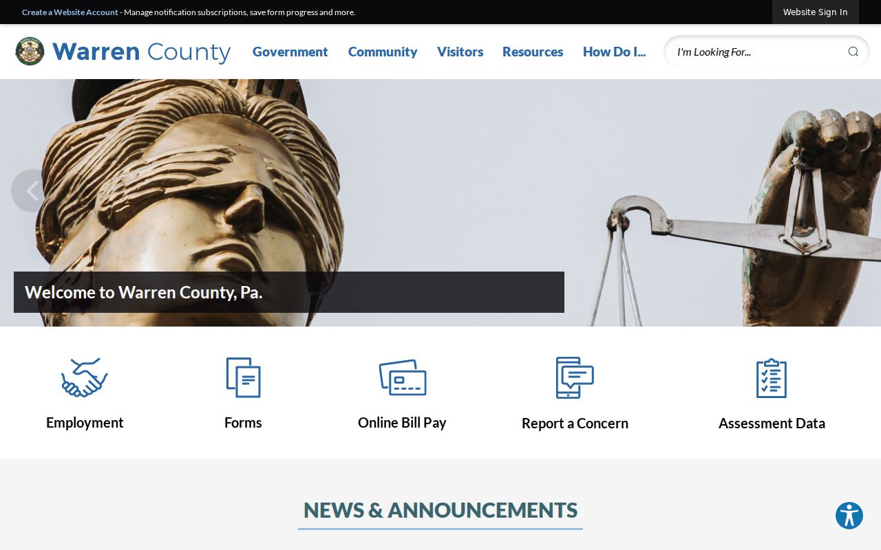Official Warren County government directory used to route Tidioute criminal record questions