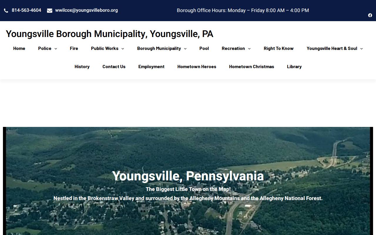 Official Youngsville Borough government page with local borough image