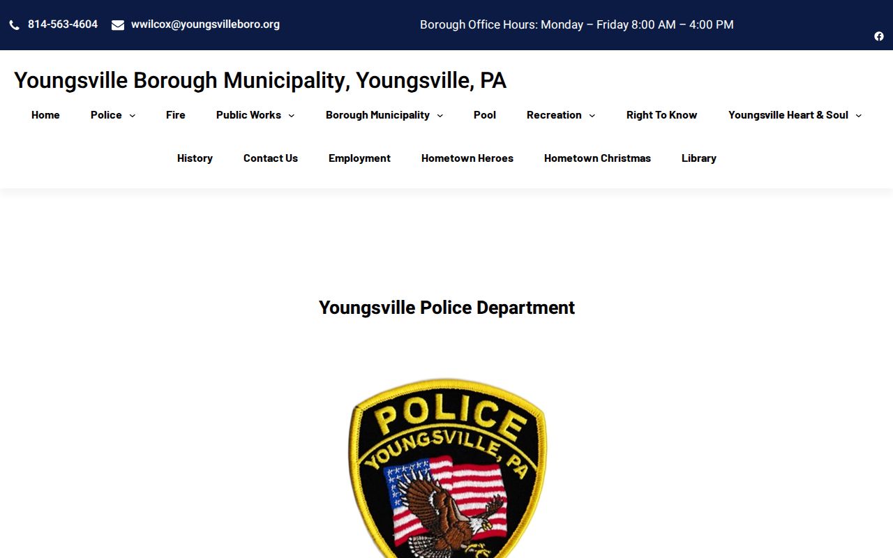 Official Youngsville Borough Police contact page with department information